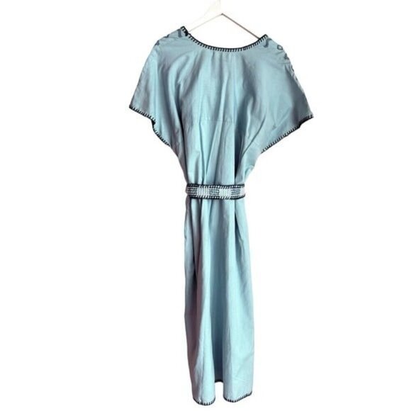 ZARA Bloggers Fav V- Neck Linen Embroidered Caftan Dress Tie Waist Size L NEW - Picture 12 of 13